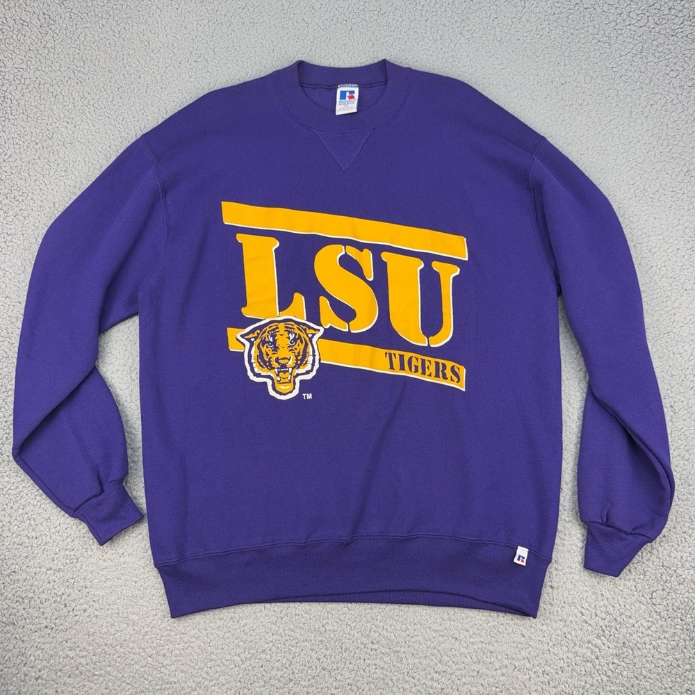 Vintage LSU Tigers Sweatshirt Mens XL Purple NCAA Football Russell Athletic 90s
